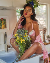 Load image into Gallery viewer, Soft Satin Robe with Ostrich Feathered Trim
