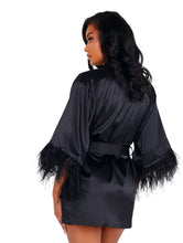 Load image into Gallery viewer, Soft Satin Robe with Ostrich Feathered Trim
