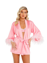 Load image into Gallery viewer, Soft Satin Robe with Ostrich Feathered Trim
