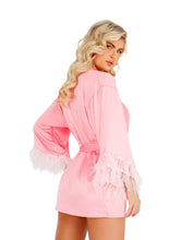 Load image into Gallery viewer, Soft Satin Robe with Ostrich Feathered Trim
