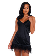 Load image into Gallery viewer, Soft Satin Chemise with Ostrich Feathered Trim
