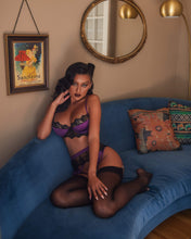 Load image into Gallery viewer, Amena 3pc Embroidered Lace &amp; Satin Bralette Garter Set
