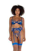 Load image into Gallery viewer, Ayana 3PC Embroidery &amp; Satin Gartered Bra Set
