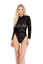 Load image into Gallery viewer, Chima Flocking Detailed Sheer Mesh Bodysuit
